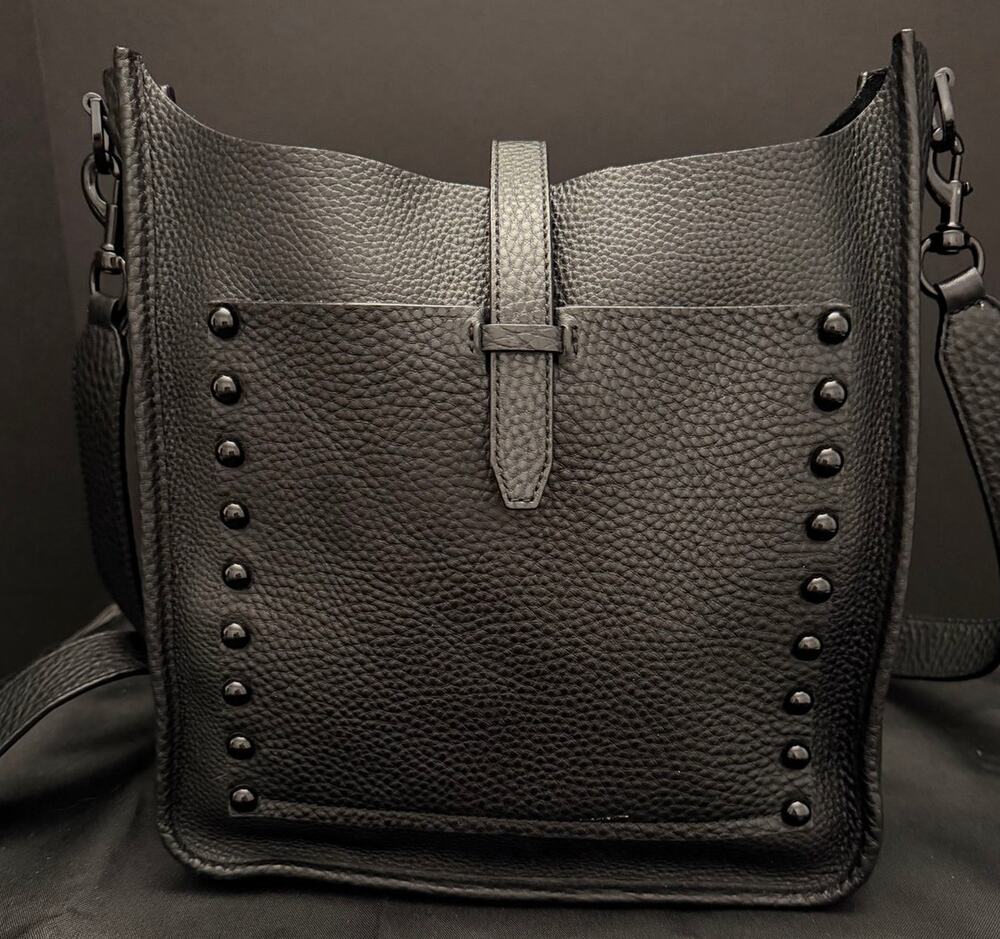 Rebecca Minkoff FeedBag Crossbody Black Leather Suede Interior Black Studs 11x12
